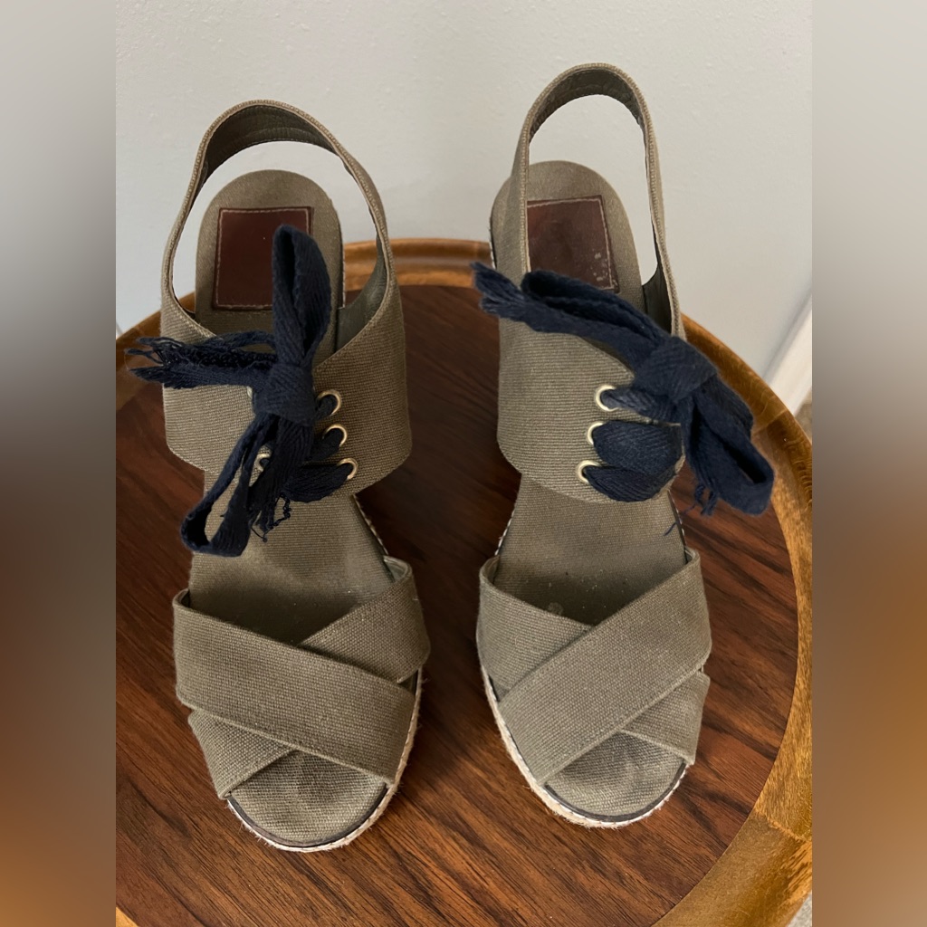 Tory Burch Lace Up Canvas Espadrille Wedge Size 11